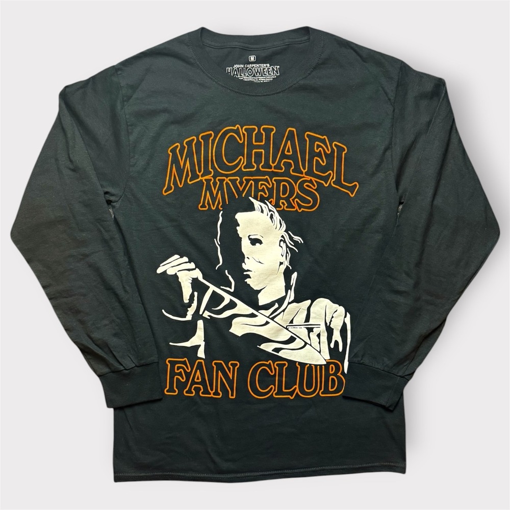 Halloween Michael Myers Fan Club Long Sleeve Graphic Tee Shirt Black Mens Medium